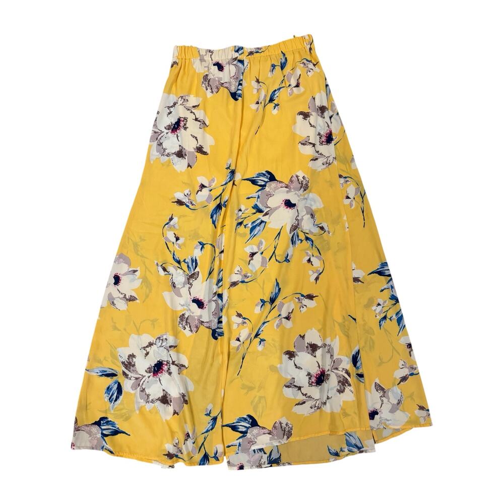 City Triangles Women’s Yellow Floral Maxi Skirt Medium Elastic Waist Lined - Picture 3 of 9